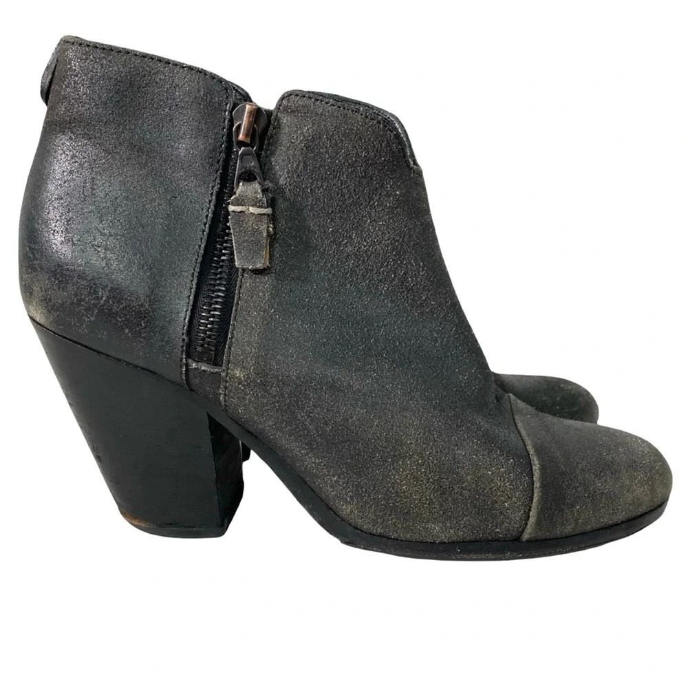 Rag & Bone Margot Ankle Boots Womens Size 9 Waxed Suede Gray Heeled Booties Grey